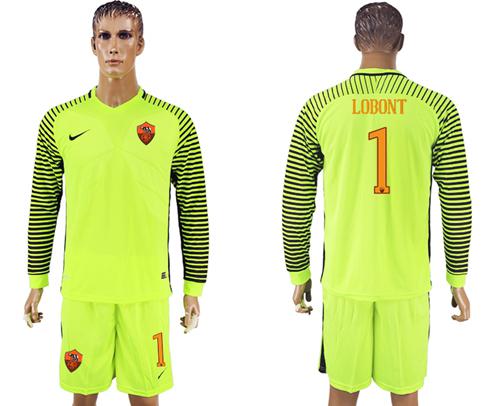Roma #1 Lobont Shiny Green Goalkeeper Long Sleeves Soccer Club Jersey - Click Image to Close